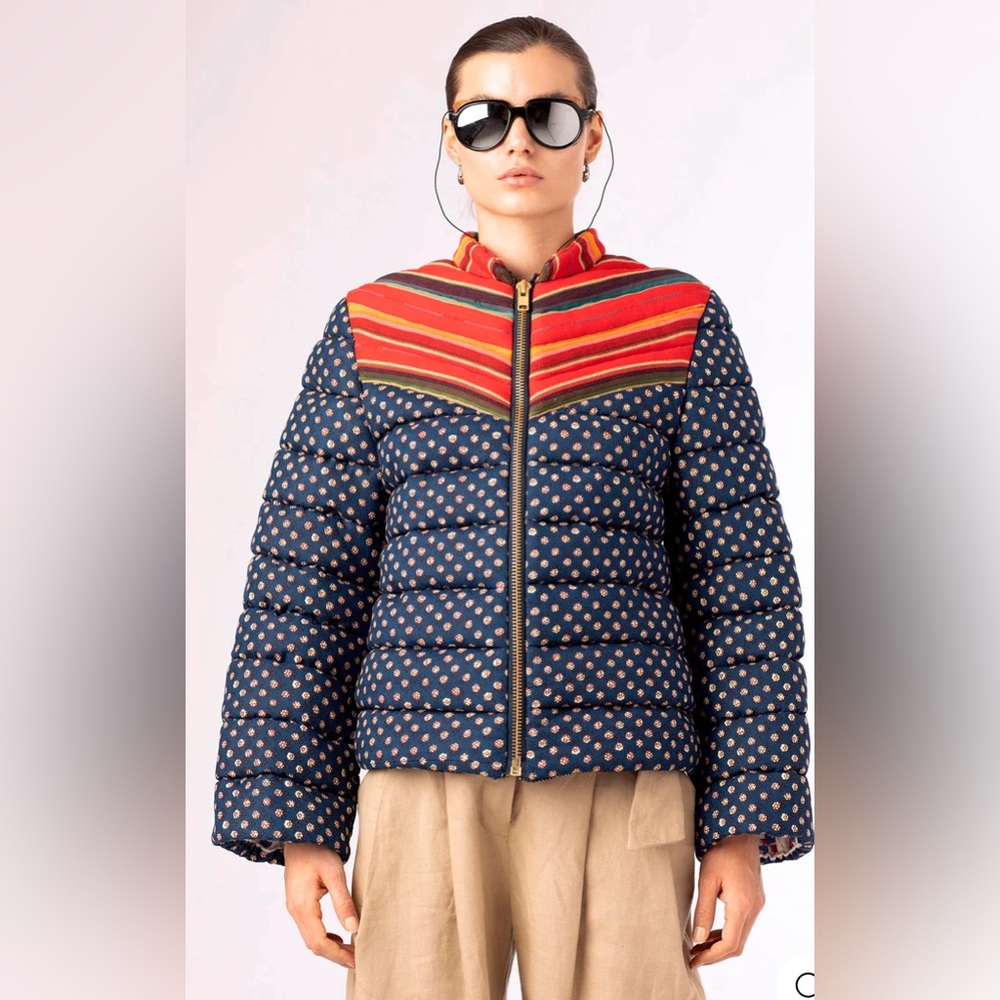 Alix of Bohemia Cody Patchwork Polka Dot Puffer Jacket Small - Picture 1 of 13
